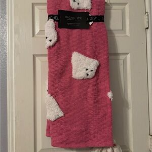 NWT. RACHEL ZOE Ghost Throw Blanket pink and white  50 x 60